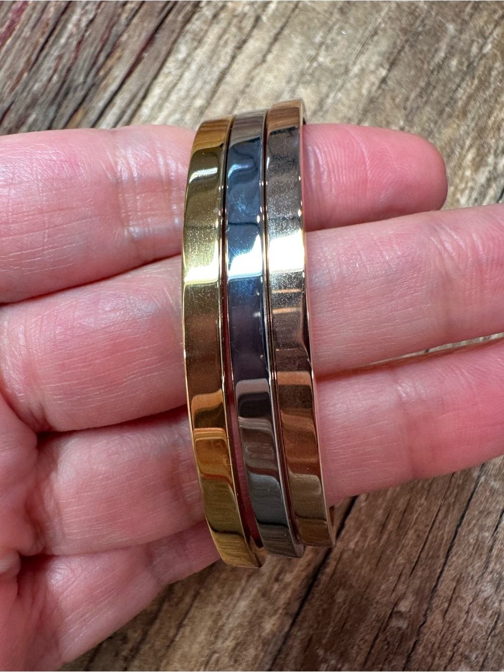 Mixed Metal Slim Stackable bracelet Set - Gold, Silver, Rose Gold